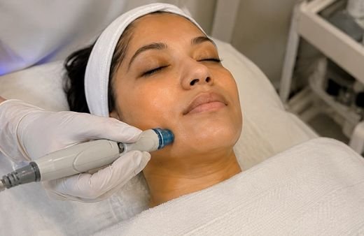 Dermatologist performing a pigmentation treatment on the face